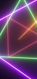 Vibrant neon geometric wallpaper with glowing triangles.