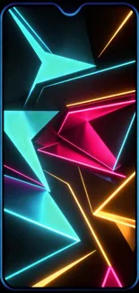 Neon geometric shapes on a black background.