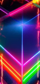 Vibrant neon geometric wallpaper with electric colors and futuristic patterns.