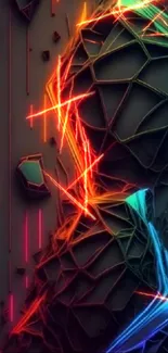 Dynamic neon geometric pattern wallpaper with vibrant colors.