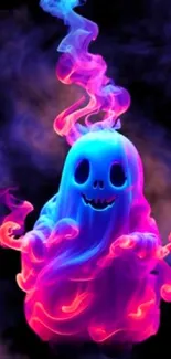 Vibrant neon ghost wallpaper with colorful glowing effects.