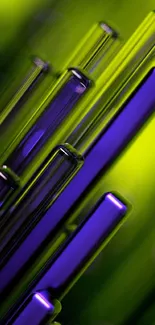 Vibrant neon glass wallpaper with purple and lime green hues.