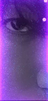 Vibrant neon purple wallpaper with a mysterious gaze and glowing effects.