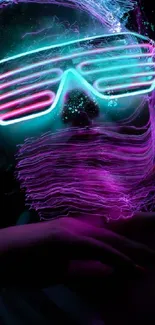 Abstract neon portrait with glowing lights in purple and blue tones.