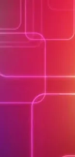 Vibrant neon gradient wallpaper with geometric shapes in red, pink, and blue hues.