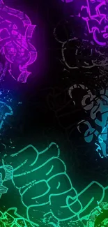 Neon graffiti wallpaper with vibrant colors on a dark background.