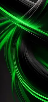 Abstract neon green and black swirls wallpaper.