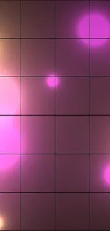 Vibrant neon grid wallpaper with purple orbs.