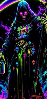 Neon Grim Reaper art with vibrant colors.