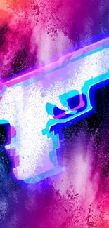 Neon gun on vibrant cosmic background wallpaper.