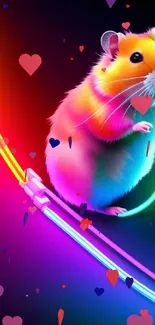 Vibrant neon hamster wallpaper with bright colors and artistic design.