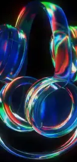 Dynamic neon headphones with vibrant colors on dark background.