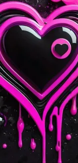 Neon heart design with dripping colors on a mobile wallpaper.