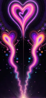 Vibrant neon heart design with glowing colors and abstract patterns.