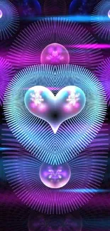 Vibrant neon heart design on a dark background, perfect for mobile wallpaper.