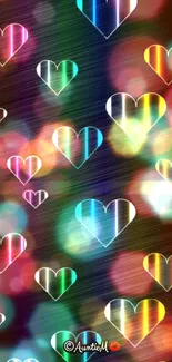 Vibrant neon hearts on a dark background wallpaper.