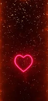 Vibrant neon heart with glowing frame on dark background.