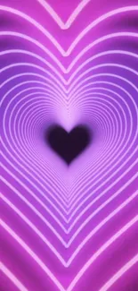 Vibrant neon heart wallpaper with purple and pink hues, perfect for mobile screens.