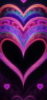 Intricate neon heart design with vibrant colors.