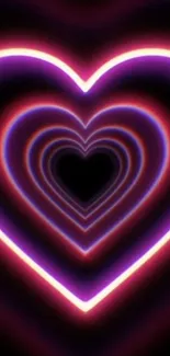 Vibrant neon hearts with purple and pink glow.