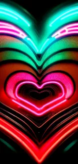 Vibrant neon heart design with colorful glowing lines.