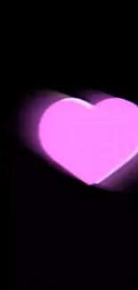 Neon pink heart glowing on dark background mobile wallpaper.