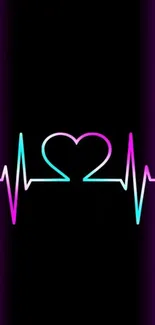 Neon heart and pulse line on a vibrant dark background wallpaper.