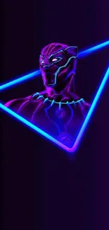 Neon superhero wallpaper with glowing blue triangle design.