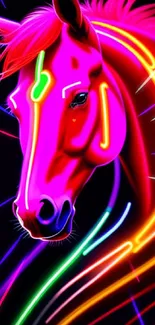 A vibrant neon horse artwork for phone wallpaper with vivid colors.