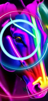 Vivid neon horse art wallpaper with a colorful abstract design.