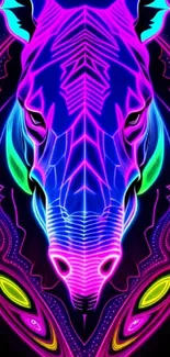 Vibrant neon horse art wallpaper with abstract patterns and bright colors.