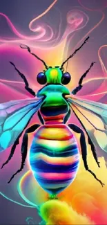 Neon colored insect with vibrant patterns on a mobile wallpaper.