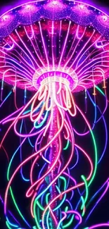 Neon pink and purple jellyfish digital wallpaper.