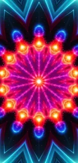 Vibrant neon kaleidoscope wallpaper, bright colors and abstract patterns