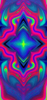 Vibrant neon kaleidoscope wallpaper design with psychedelic patterns.