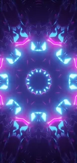 Neon kaleidoscope wallpaper with vibrant blue and pink patterns for phone.