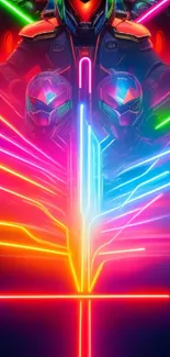 Futuristic neon knight design with vibrant colors.