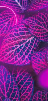 Vibrant neon wallpaper with glowing pink leaves.