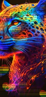 Vibrant neon leopard artwork with colorful, glowing patterns.