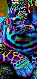 Vibrant neon-colored leopard art wallpaper featuring a colorful design.
