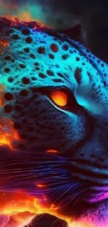 Neon leopard wallpaper with vibrant colors and digital art style.