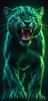 Neon green glowing leopard mobile wallpaper