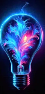 Neon light bulb with vibrant swirling colors.