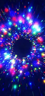 Exploding neon light pattern with vibrant colors in a circular burst.