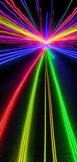 Vibrant neon light streaks on dark background wallpaper.