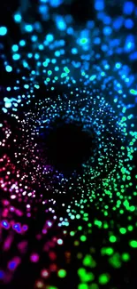 Neon spiral with vibrant colors on black background.