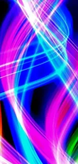 Vibrant neon light streaks wallpaper in blue, pink, and green hues.