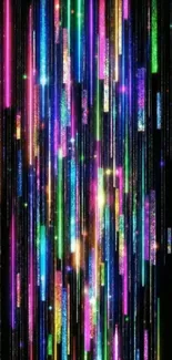 Vibrant neon light streaks on a dark background.