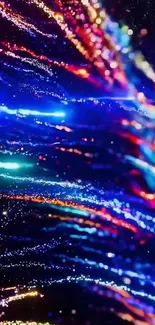 Vibrant beams of neon lights creating dynamic patterns.