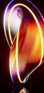 Colorful neon swirl design on dark background.